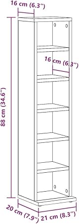 vidaXL CD Cabinet Old Wood 21x20x88 cm Engineered Wood Storage Shelf view 4