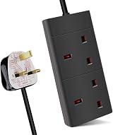 EXTRASTAR 2 Way Extension Lead 13A UK Plug 1M Black Power Strip