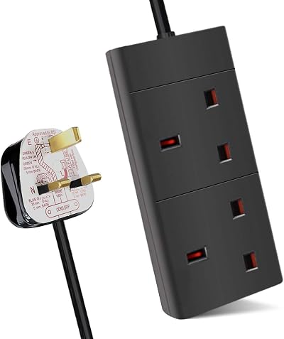 EXTRASTAR 2 Way Extension Lead 13A UK Plug 1M Black Power Strip