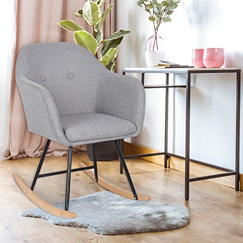 WOLTU-SKS04hgr-Sedia-a-Dondolo-Poltrona-Relax-con-Schienale-Braccioli-in-Tessuto-di-Lino-Grigio-Chiaro