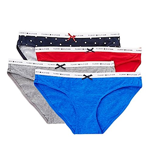 Tommy Hilfiger Classic Cotton Logo Bikini Panty - 4 Pack Assorted (Medium, Gray-Blue-Red-Polka Dot) Tommy Hilfiger Classic Cotton Logo Bikini Panty - 4 Pack Assorted (Medium, Gray-Blue-Red-Polka Dot)