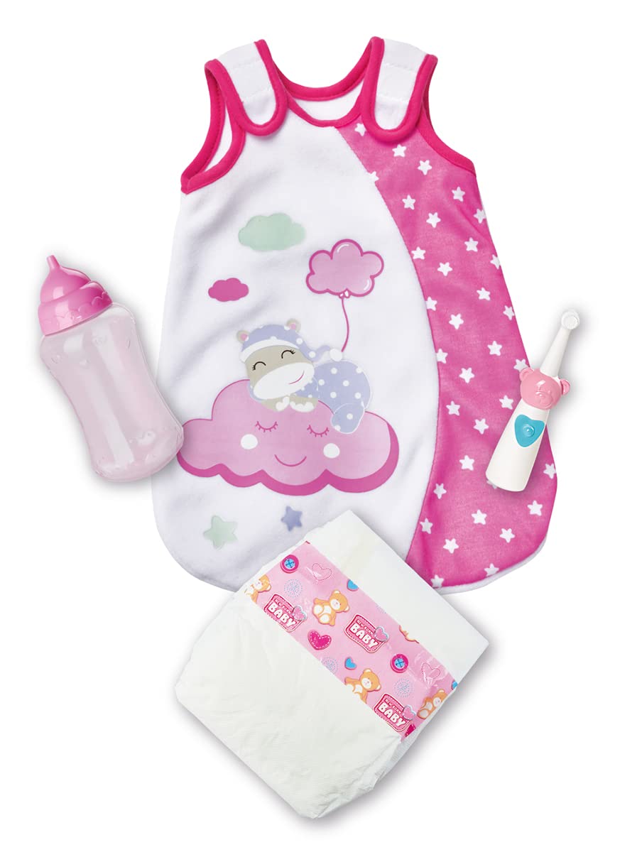 Simba Laura Gute Nacht 105400001 Baby Accessories, Sleeping Bag, Toothbrush, Nappy, Bottle, for 30-38 cm Dolls, 4 Pieces, Doll Clothes, Doll Accessories, from 3 Years