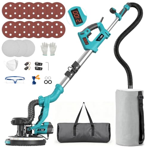 Drywall Sander with Vacuum Dust Collector, 1000W Popcorn Ceiling Removal Tool, Electric Drywall Sander with Digital Display Screen 9 Variable Speed 800-2100RPM, Foldable Extendable Handle