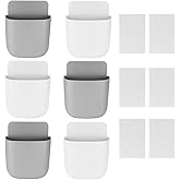 TOOINKCV 6 Pcs Remote Control Holder Wall Mounted, Self-Adhesive Wall Mount Phone Pen Pencil Makeup Brushes Glasses Holder Storage Box Organizer for Wall Beside Table (3 White+ 3 Grey)