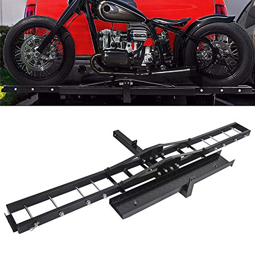 Motorcycle Scooter Dirt Bike Carrier Hauler Hitch Mount Steel Rack with Loading Ramp Anti-Tilt Locking Device 500lb Capacity