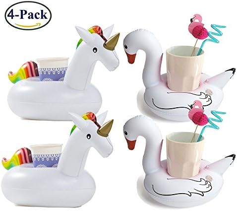 inflatable pool float drink - Inflatable unicorn Drink Holder, Float your drinks in style, hotest design Unicorn cup float and Swan Drink Holder (4 Pack)