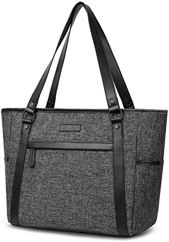 15.6 Inch Laptop Tote Bag Lightweight Stylish Satchel for Women Durable Nylon Travel Bag Casual Shopping Handbag Large Capacity Business Briefcase Multi-Function Zipper Shoulder Bag,Black