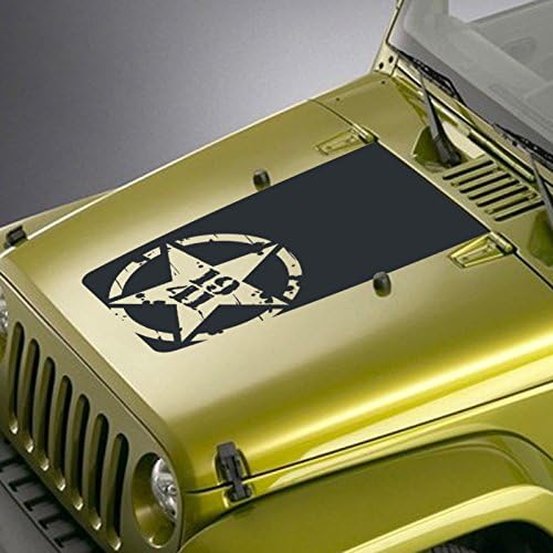 Hood Decal Compatible with Jeep Wrangler TJ YJ JK - Distressed Army Star 1941 Blackout Sticker - Black