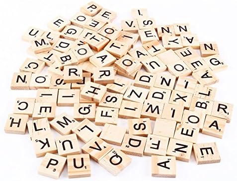 Dolwis Store New 100 Wooden Alphabet Scrabble Tiles Black Letters &amp; Numbers For Crafts Wood