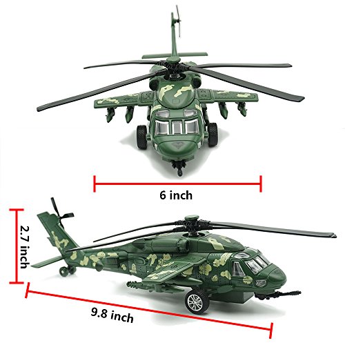 CORPER TOYS Diecast Metal Army Helicopter Military Airplane with Sounds and Lights Pullback Plane Toy for Kids Boys