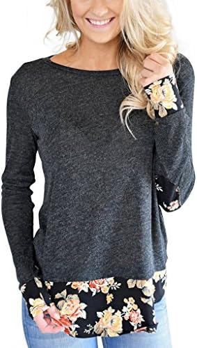 SEKKVY Women's Crewneck Long Sleeve Floral Sweatshirt Casual T-Shirt and Tunic Tops (M, Black)