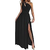 ECDAHICC Women's Sexy One Shoulder Cutout Pleated Maxi Dress Sleeveless High Slit Formal Evening Party Bridesmaid Dresses(BL,XL) Black