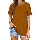 Beimuc Summer Tops for Women Short Sleeve Crewneck Tshirts Side Split Loose Fit Tunic Shirts