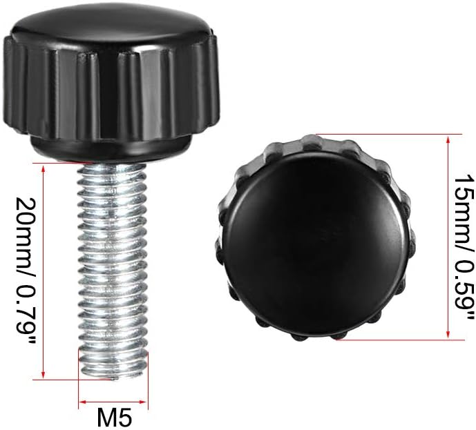 sourcing map 12pcs Knurled Clamping Knobs M5 x 20mm Metric Zinc Plated Carbon Steel Male Thread Thumb Screw on Type 15mm Plastic Round Head Threaded Hand Bolt Stud Knobs Black - Image 3