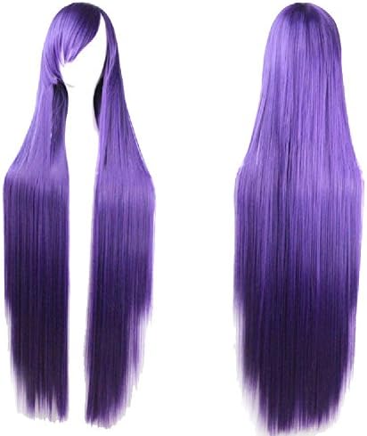 D2C Beauty Women's 40" 100cm Long Straight Anime Cosplay Hair Halloween Costume Wigs, Dark Purple