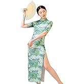 ROYAL SMEELA Chinese Qipao Dress for Women Cheongsam Dress Mandarin Collar Chinese Dresses Traditional Clothes Green