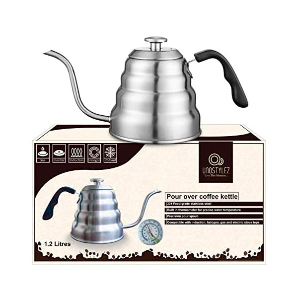 Gooseneck Tea Kettle Stovetop (1.2L 40fl oz) with Thermometer for Pour