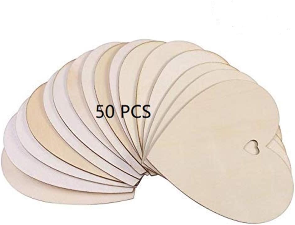 50Pack, 100mm/4inch Natural Wood Slices with Holes, Wooden Heart Shapes,Unfinished Wood Heart Cutout Shape, Wood Hearts Birthday Party Supplies DIY Scrapbook Craft Wedding Decoration Valentine's Day