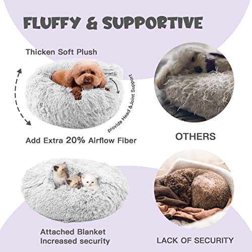 Himax Calming Dog Bed & Cat Bed, Fluffy Dog Bed with Blanket Attached