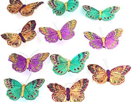 Artificial Feather Butterfly (Glittered Mix with Clip - 4 1/2'')