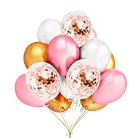 Pink&White&Gold Balloons Party Decorations - FengRise Pack of 40,Included 12" Light Hot Pink and Gold White Balloons with 12" Clear Confetti Balloon for Party Supplies/Birthday Decorations