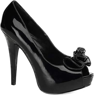 black patent peep toe heels