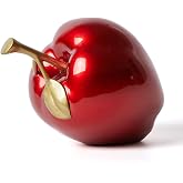 NENBOLEC Apple Statue Fruit Sculpture Modern Decor Home Gift 7.0 Inch | Gloss Green Resin Ornament with Gold Stem Peaceful Figurine Handmade Art Table Centerpiece for Family Friend Lover