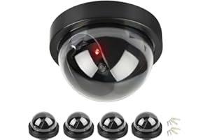 TIMESETL 4PCS Dummy Camera, Hemisphere Dome Camera Fake Security Camera with Flashing Red Light with Security Alert Sticker D