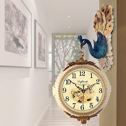 Plum Open Clocks wall American-style Peacock Double-sided Wall Clock, Creative Living Room Clock, Silent Decorative Wall Clock H75cm * W35cm (color : A)