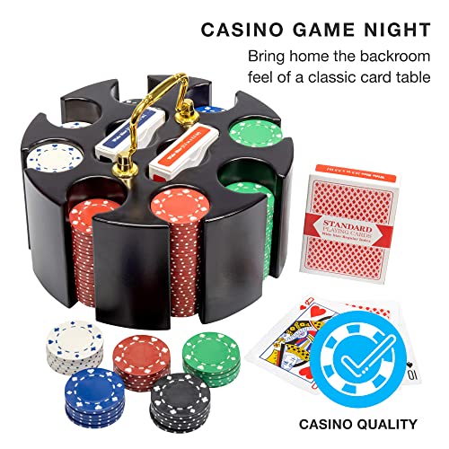 Brybelly Poker Chips Poker Set With Wood Carousel Case For Casino 