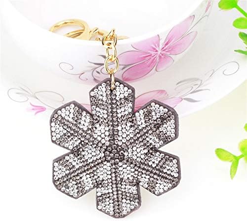 EoamIk Rhinestone Snowflake Pendant Flannel Tassel Keyring Purse Hand Bag Car Charm Keychain Gift (Grey)