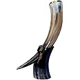 Genuine Handcrafted 18oz, Natural Viking Drinking Horn with Horn Stand for Beer Wine Ale and Mead Champagne (Brass Rim)