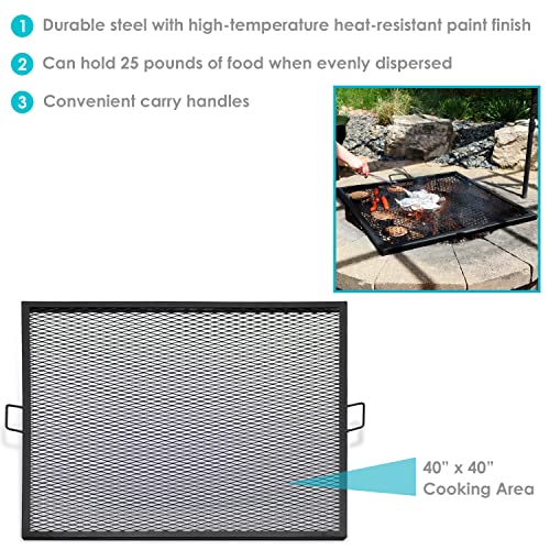 Sunnydaze XMarks Fire Pit Cooking Grill Grate Outdoor Square Metal BBQ Campfire Grill