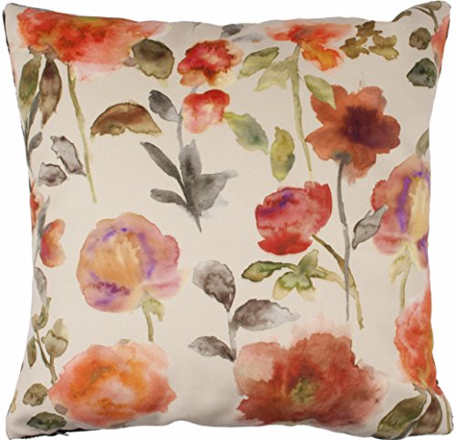 McAlister Textiles Orange Renoir Extra Large Filled Toss Pillow | Super-Soft Velvet Floral Rose Plump Scatter Cushion | 24x24" | Shabby Chic Water Color Flower