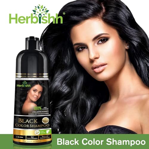 Herbishh Hair Color Shampoo For Gray Hair – Magic Hair Dye Shampoo – Colors Hair In Minutes–Long Lasting–500 Ml–3-In-1 Hair Color–Ammonia-Free | Herbishh (Black)
