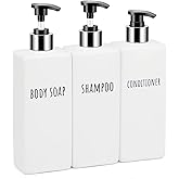 Segbeauty Square Soap Dispenser Refillable, 3pcs 16.9oz Plastic Pump Bottles, 500ml Empty Reusable Modern Bathroom Kitchen Liquid Container Set for Dispensing Shampoo Conditioner Body Soap White