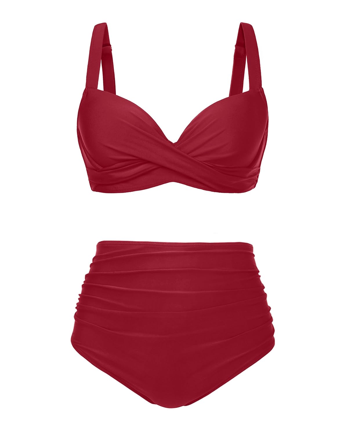 Photo 1 of Aqua Eve Women Underwire Bikini Set - High Waisted Two Piece Swimsuit Tummy Control Bathing Suit 2025 Push Up Swimwear Solid Red M