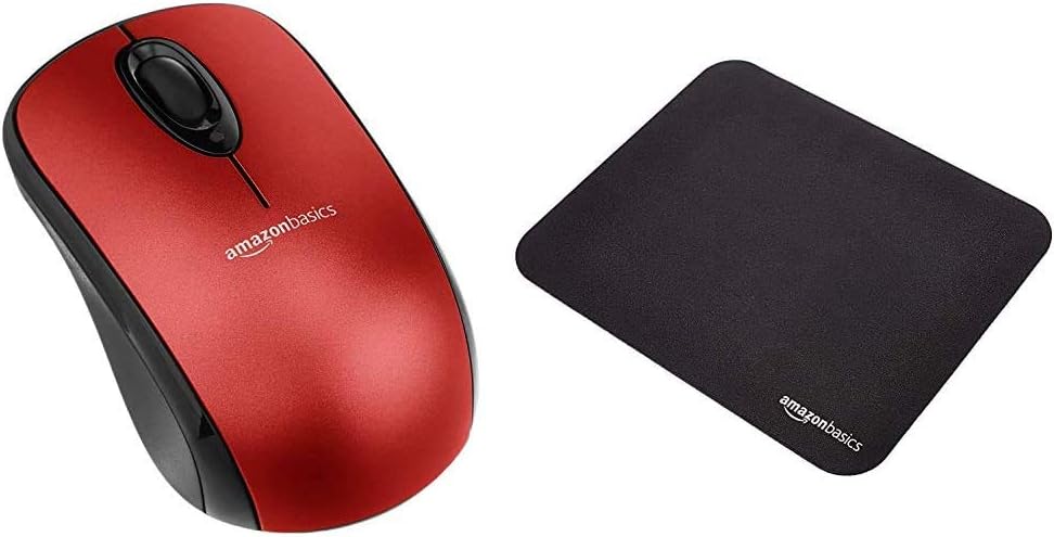 Amazon Com Amazon Basics Wireless Mouse With Nano Receiver And Mini Gaming Mouse Pad Red Computers Accessories