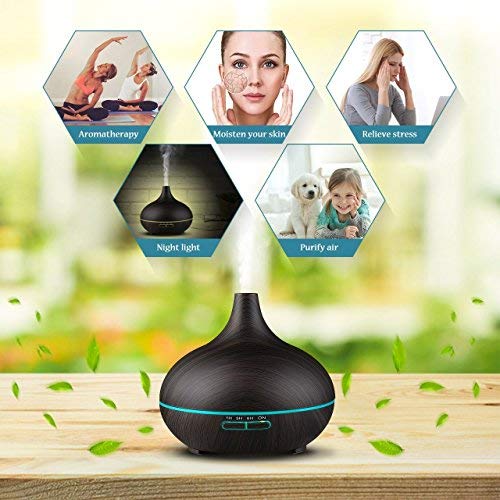 Essential Oil Diffuser, 300ml Cool Mist Ultrasonic Aroma Diffuser, Air Humidifier Wood Grain with Waterless Automatically Shut-off for Office Home Yoga Spa-Black