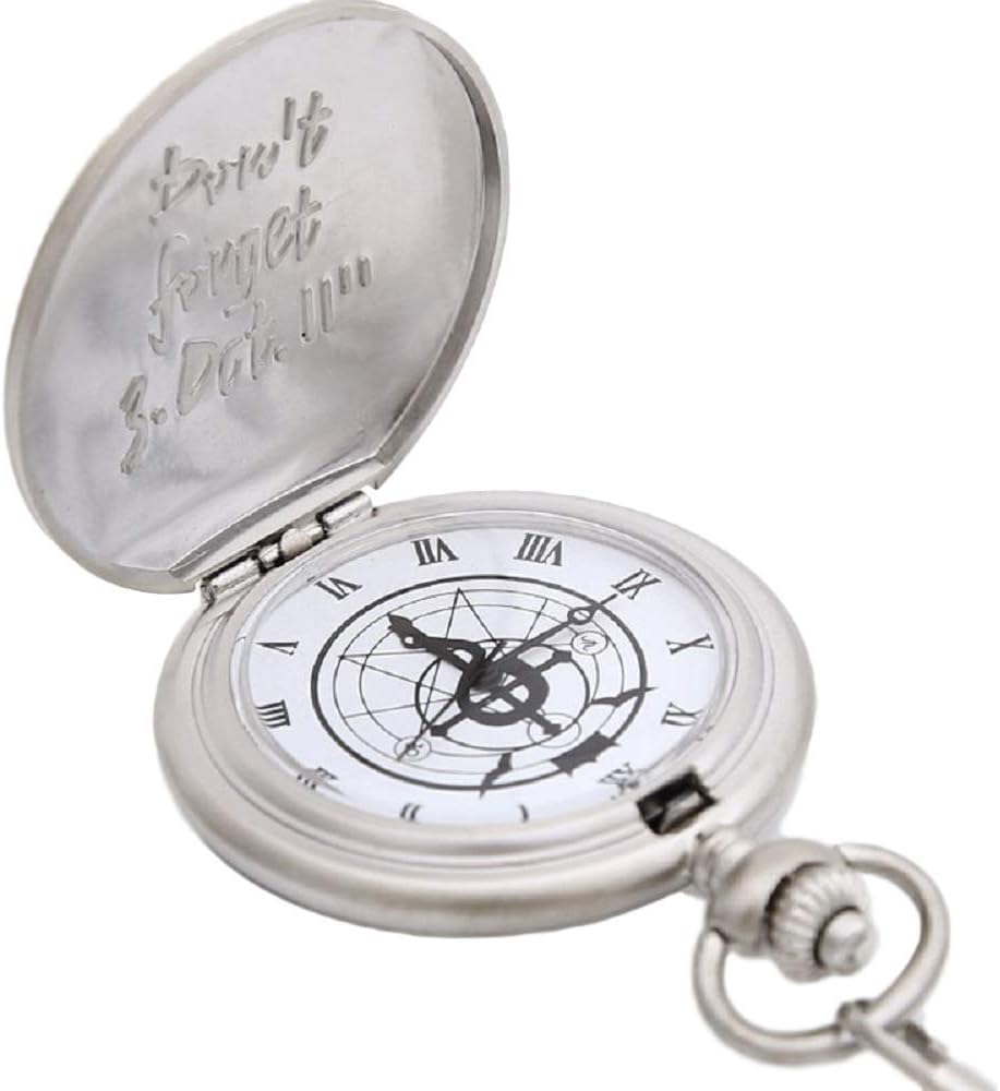 RF Anime Fullmetal Alchemist Edward Elric Pocket Watch with Necklace Chain (Silver Watch)