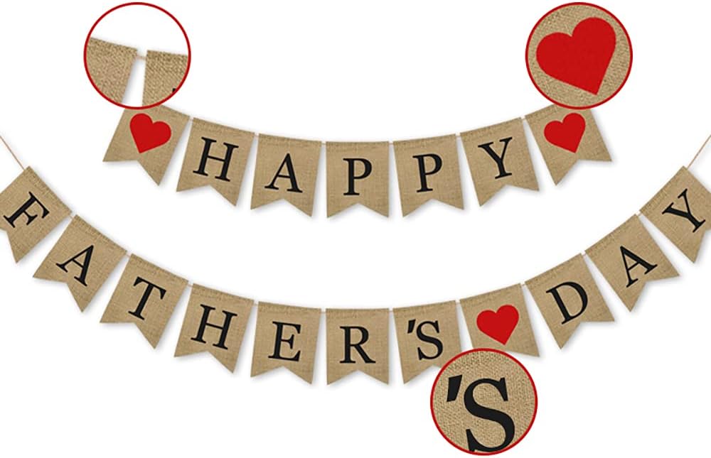 SWSATYW Burlap Happy Father's Day Banner Supplies Father's Day Party Bunting Garland Decorations, Light Brown with Red Accents - Image 4