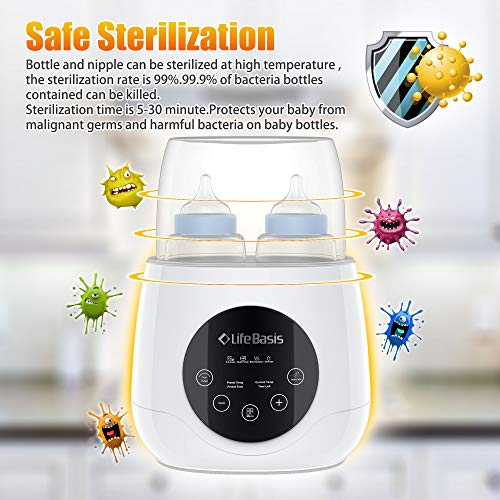 Baby Bottle Warmer Life Basis Deluxe Bottle Sterilizer & Smart Thermostat 5-in-1 with Breast Milk , Timer and Precise Temperature Control for Baby Food Bottles Sterilize - Thumbnail 4