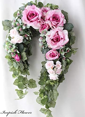Amazon Co Jp 高級造花 豪華 長さ53cm スワッグ リース バラ 人気 デザイン W 356 壁掛け リース アートフラワー シルクフラワー 造花 玄関 ホーム キッチン