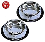 Set of 2 Etched Food Grade Stainless Steel Dog Bowls, 32oz Dry Weight, Dishwasher Safe, Bacteria & Rust Resistant, with Non-Skid No-Tip Natural Rubber Base, Odor Free Alternative to Plastic