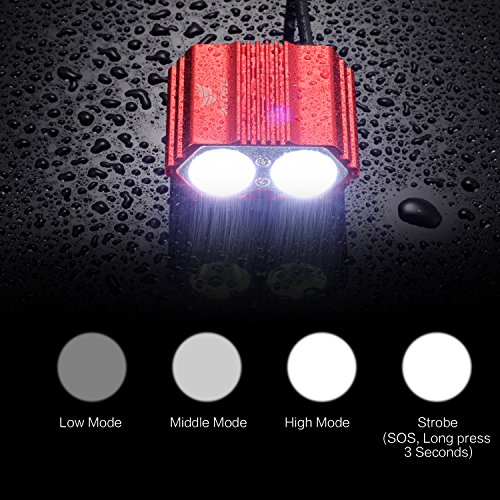 S SUNINESS Bike Lamp Set, Super Bright 5000 Lumens 4 Modes Rechargeable Waterproof Durable Bicycle Front LED light and Free Taillight with Battery Pack for Road Cycling Safety Flashlight(Red-2LED) - Thumbnail 2