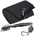 Mile High Life Microfiber Waffle Pattern Tri-fold Golf Towel | Brush Tool Kit with Club Groove Cleaner, Retractable Extension Cord and Clip (Black Towel+Black Brush)