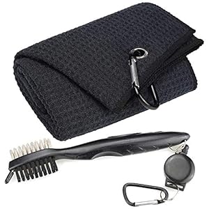 Mile High Life Microfiber Waffle Pattern Tri-fold Golf Towel | Brush Tool Kit with Club Groove Cleaner, Retractable…