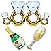 JETTINGBUY 6Pack Balloons Set - 4Pcs Diamond Ring Balloons + Champagne Bottle and Goblet Balloons, for Wedding Anniversary Engagement Bachelorette Party Decorations