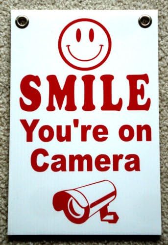 VINBOX SMILE YOU'RE ON CAMERA SIGN 8'',x12'', NEW with Grommets Security Surveillance