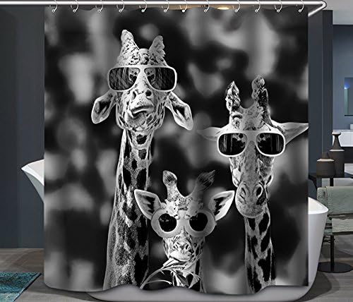 SHOBRILF - Funy Giraffe Wearing Sunglasses - Waterproof Polyester Shower Curtain - 72x72 Inches - Black and White